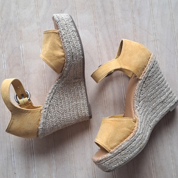 a.n.a Mustard Suede Wedge Sandals - Picture 9 of 9